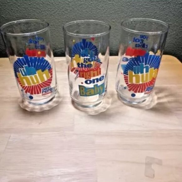 Pepsi Diet Soda Drinking Glass Set of 3 “You Got The Right One Baby, Uh Huh” Vtg - Picture 1 of 4